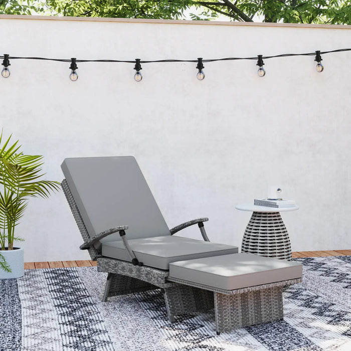 80° Reclining Rattan Lounger in Grey with Cushions - Little and Giant Explorers Outsunny