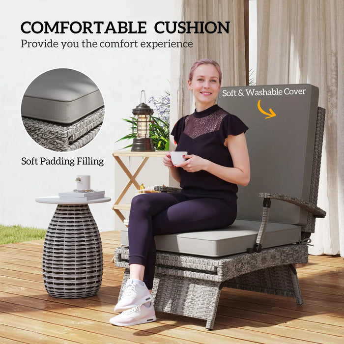 80° Reclining Rattan Lounger in Grey with Cushions - Little and Giant Explorers Outsunny
