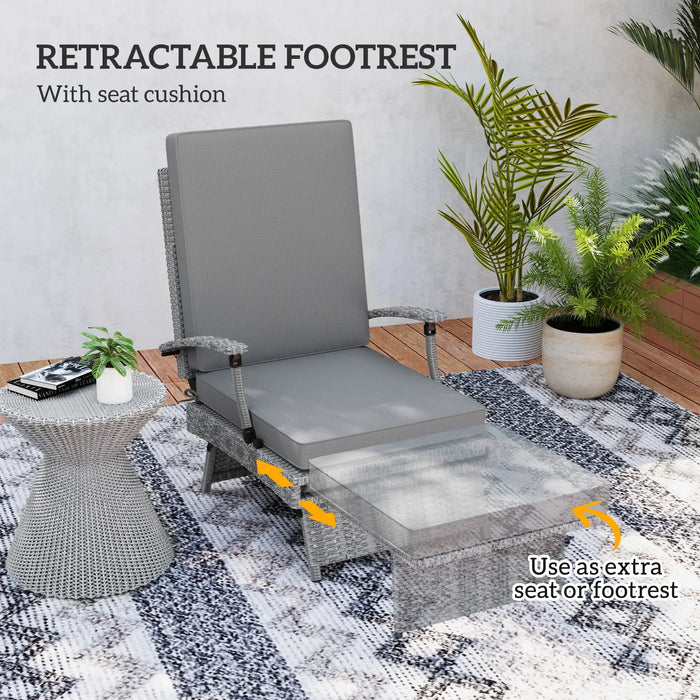 80° Reclining Rattan Lounger in Grey with Cushions - Little and Giant Explorers Outsunny