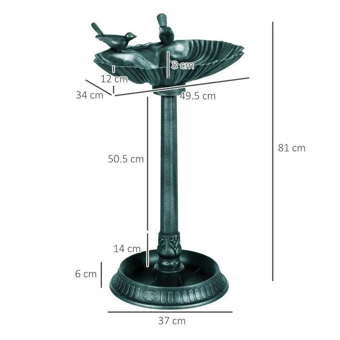 Tall Vintage Bird Bath with 2 Decorative Birds in Green 81cm - Little and Giant Explorers Outsunny