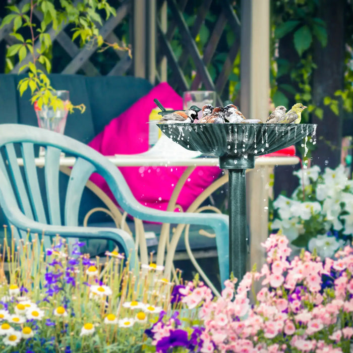 Tall Vintage Bird Bath with 2 Decorative Birds in Green 81cm - Little and Giant Explorers Outsunny
