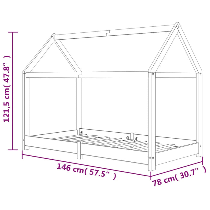 Kids Bed Frame in Grey and Solid Pine Wood (70 x 140cm)