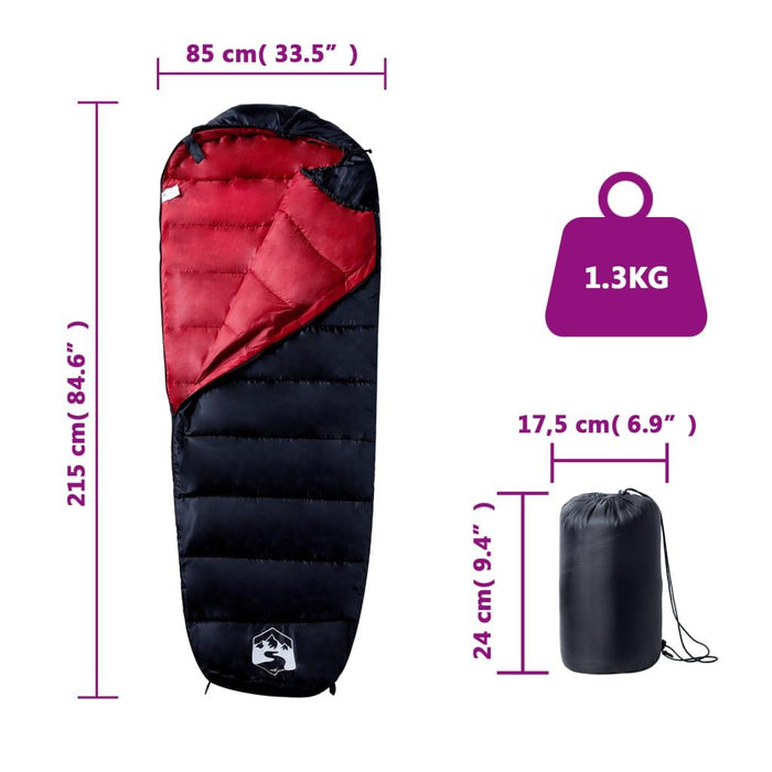 Mummy Sleeping Bag for Adults Camping 3 Seasons in Black and Red - Little and Giant Explorers vidaXL