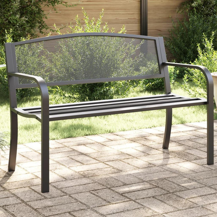 Garden Bench in Black and Steel (119cm) - Little and Giant Explorers vidaXL