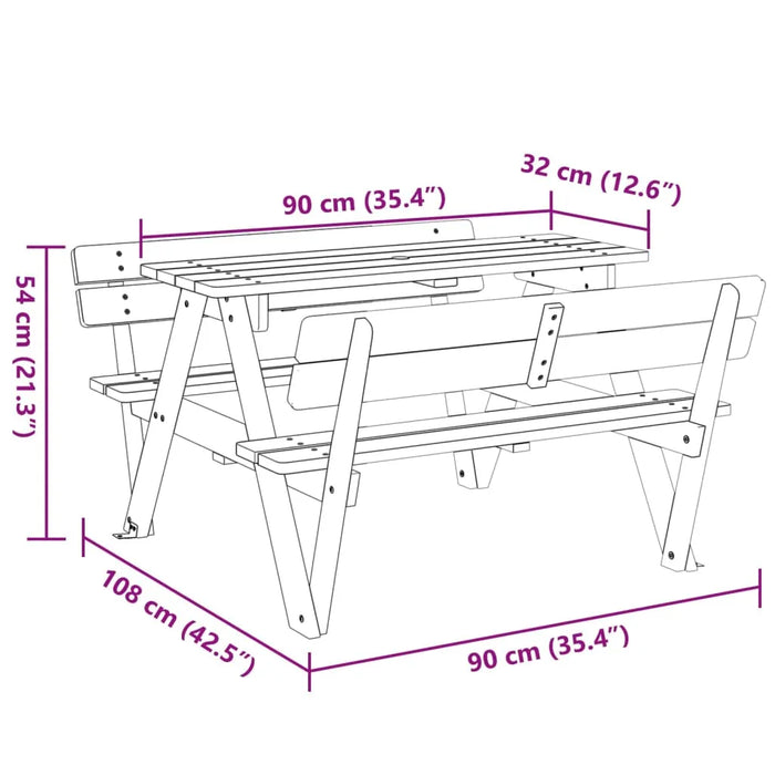 Picnic Table for 4 Kids with Umbrella Hole in Solid Wood Fir