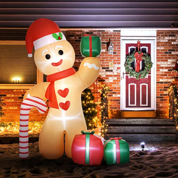 8FT Christmas Inflatable Gingerbread with Candy Cane Decoration - Little and Giant Explorers Outsunny