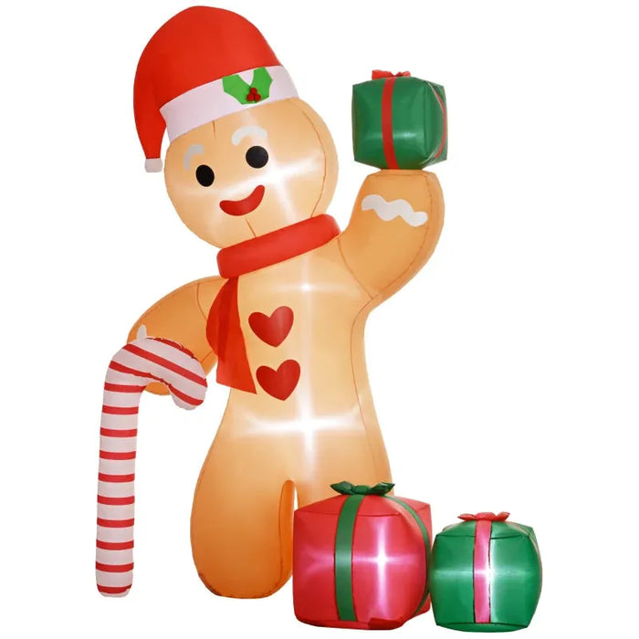 8FT Christmas Inflatable Gingerbread with Candy Cane Decoration - Little and Giant Explorers Outsunny