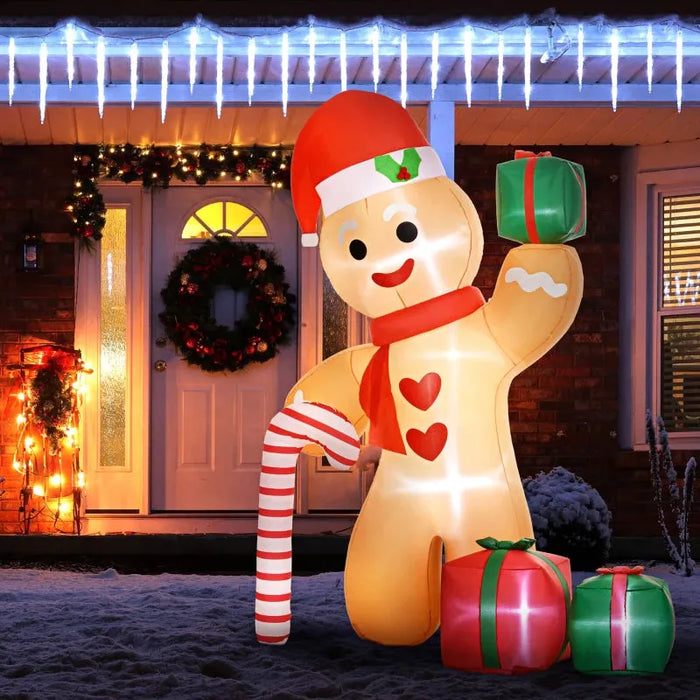 8FT Christmas Inflatable Gingerbread with Candy Cane Decoration - Little and Giant Explorers Outsunny