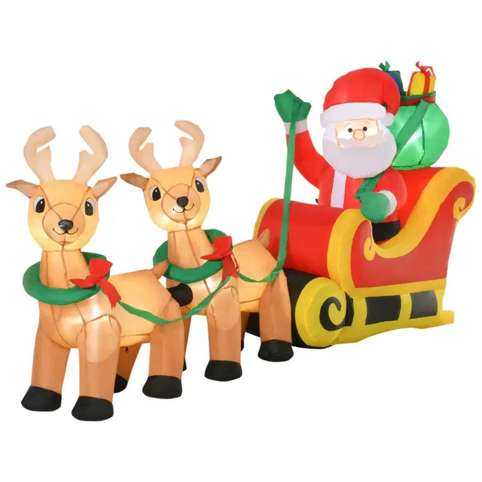 8FT Christmas Inflatable Santa Claus on Sleigh with Reindeers - Little and Giant Explorers HOMCOM