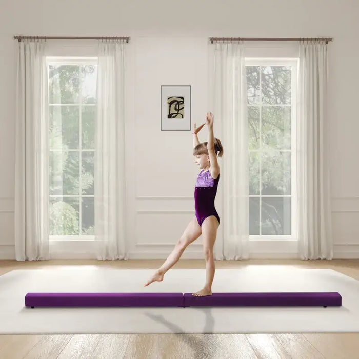 8ft Folding Balance Beam – Purple | Suede Gymnastics Beam - Competition Width HOMCOM - Little and Giant Explorers HOMCOM