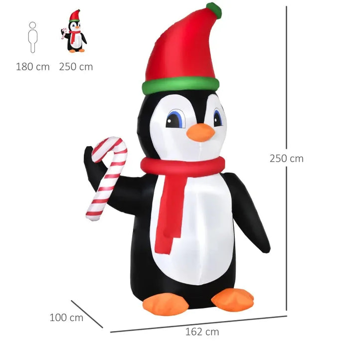 8FT Inflatable Christmas Penguin Holding Candy Cane with LED Lights - Little and Giant Explorers HOMCOM