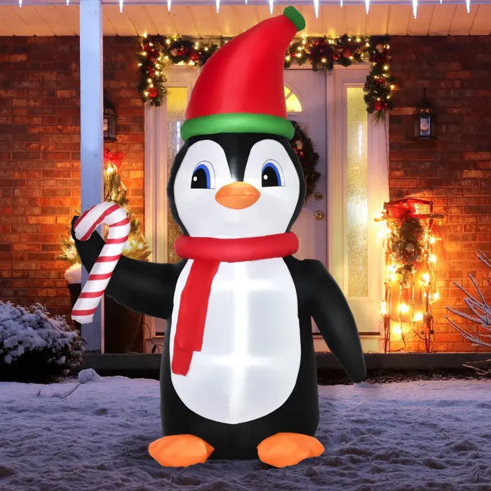 8FT Inflatable Christmas Penguin Holding Candy Cane with LED Lights - Little and Giant Explorers HOMCOM