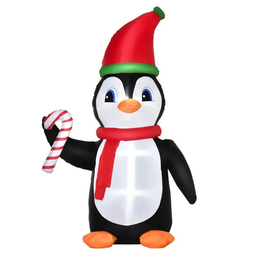 8FT Inflatable Christmas Penguin Holding Candy Cane with LED Lights - Little and Giant Explorers HOMCOM