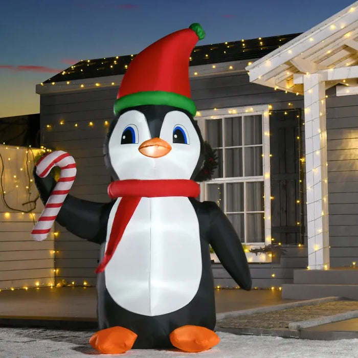 8FT Inflatable Christmas Penguin Holding Candy Cane with LED Lights - Little and Giant Explorers HOMCOM