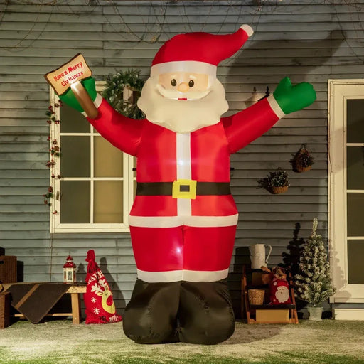 8FT Inflatable Christmas Santa Claus Holding Light Sign of Blessings - Little and Giant Explorers HOMCOM