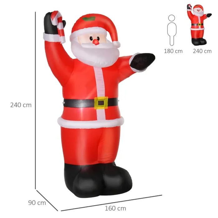 8FT Inflatable Christmas Santa Claus with LEDs and Candy Cane - Little and Giant Explorers HOMCOM