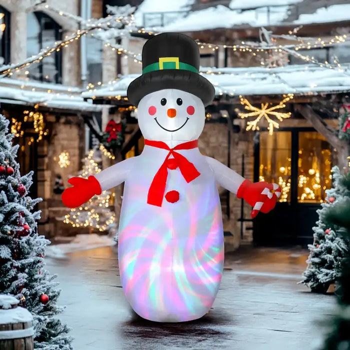 8ft Inflatable Snowman Decoration | LED and Disco Lights - Blower and Secure Fixings OUTSUNNY - Little and Giant Explorers Outsunny