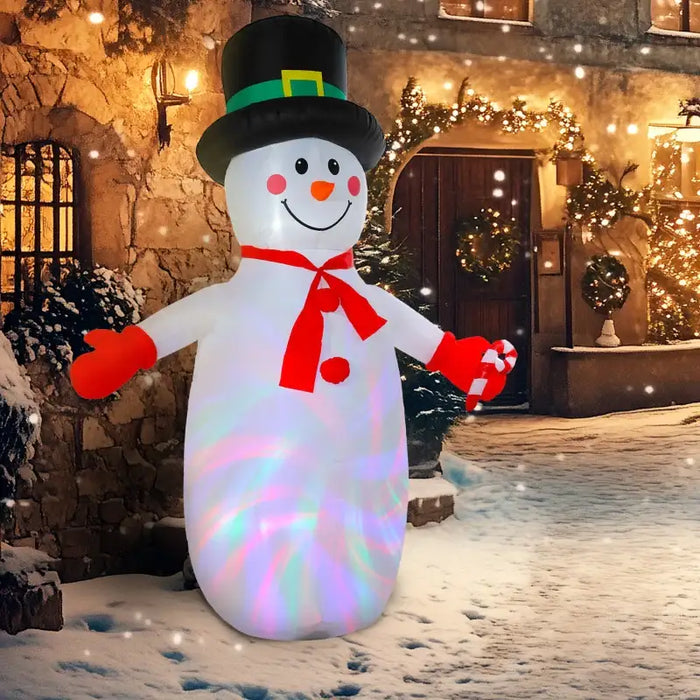 8ft Inflatable Snowman Decoration | LED and Disco Lights - Blower and Secure Fixings OUTSUNNY - Little and Giant Explorers Outsunny