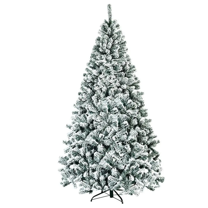 Flocked artificial Christmas tree on a white background