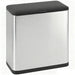 Silver trash can with black lid on a white background