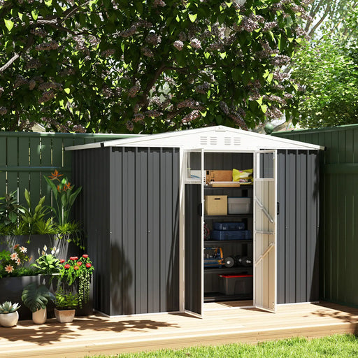 8 x 4FT Metal Garden Shed with Window in Dark Grey - Little and Giant Explorers Outsunny
