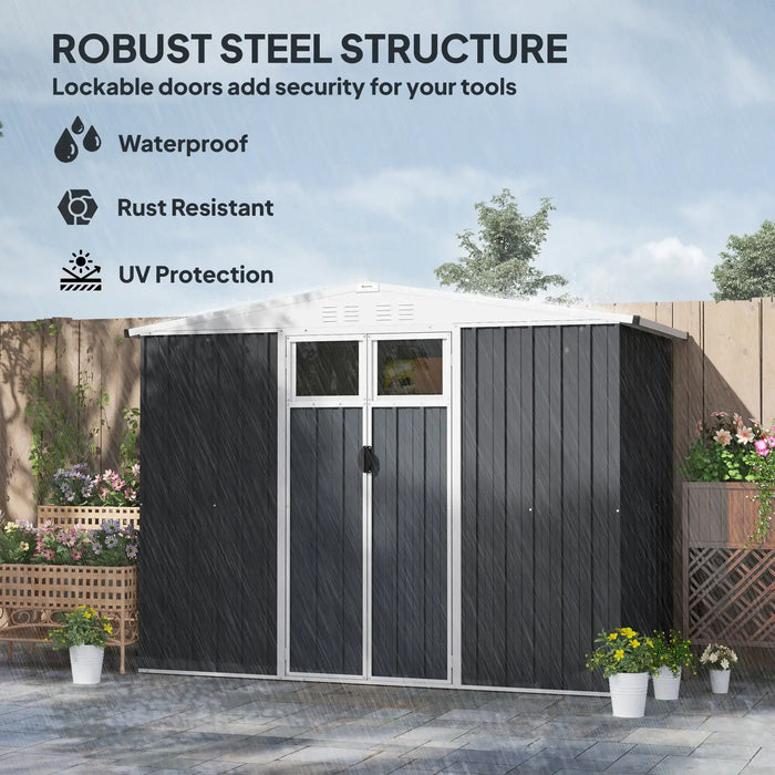 8 x 4FT Metal Garden Shed with Window in Dark Grey - Little and Giant Explorers Outsunny