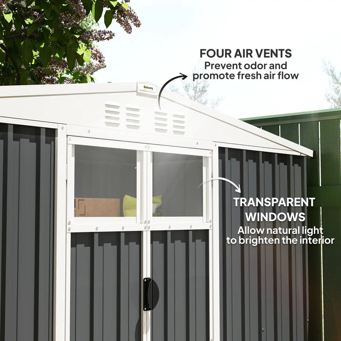 8 x 4FT Metal Garden Shed with Window in Dark Grey - Little and Giant Explorers Outsunny