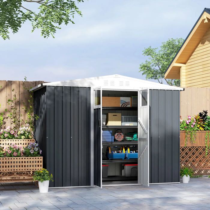 8 x 4FT Metal Garden Shed with Window in Dark Grey - Little and Giant Explorers Outsunny