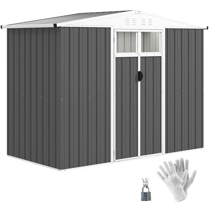 8 x 4FT Metal Garden Shed with Window in Dark Grey - Little and Giant Explorers Outsunny