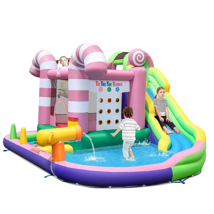 9-in-1 Inflatable Candy Bounce House with Slide and Splash Pools - Little and Giant Explorers Costway