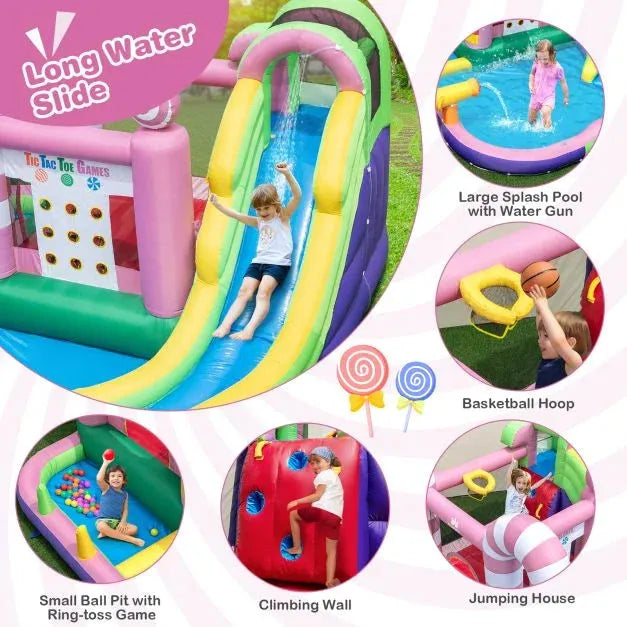 9-in-1 Inflatable Candy Bounce House with Slide and Splash Pools - Little and Giant Explorers Costway