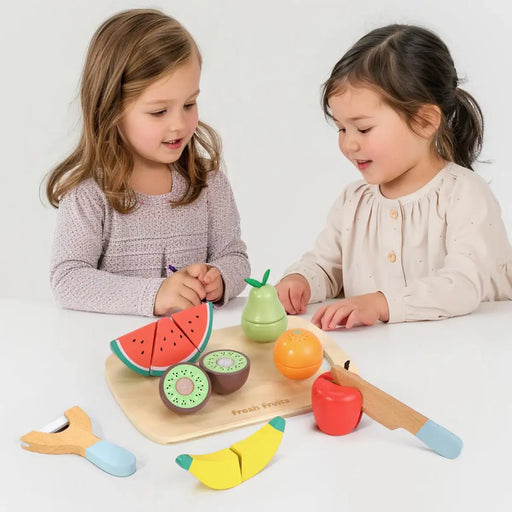 9-Piece Wooden Fruit Cutting Playset | Pretend Food Set with Knife, Peeler and Chopping Board SOKA® - Little and Giant Explorers SOKA Play Imagine Learn
