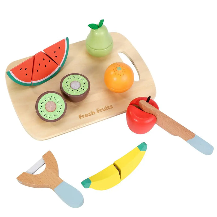 9-Piece Wooden Fruit Cutting Playset | Pretend Food Set with Knife, Peeler and Chopping Board SOKA® - Little and Giant Explorers SOKA Play Imagine Learn