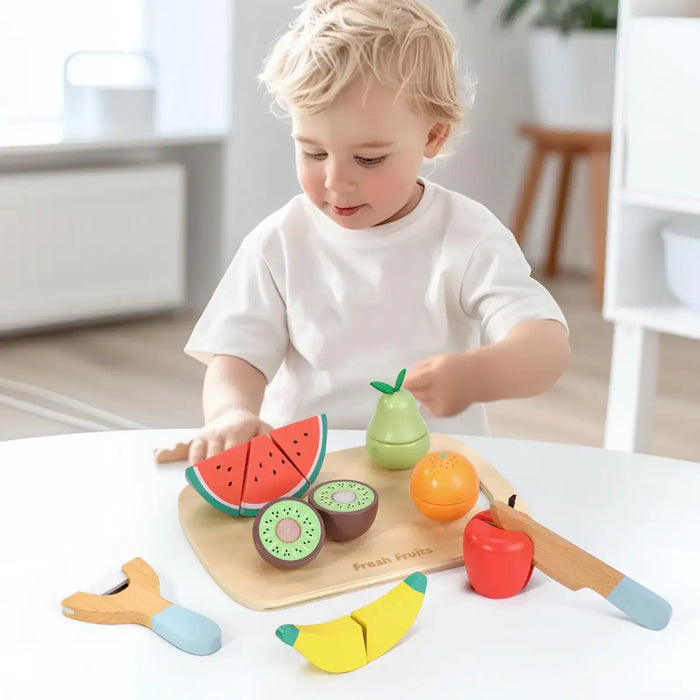 9-Piece Wooden Fruit Cutting Playset | Pretend Food Set with Knife, Peeler and Chopping Board SOKA® - Little and Giant Explorers SOKA Play Imagine Learn