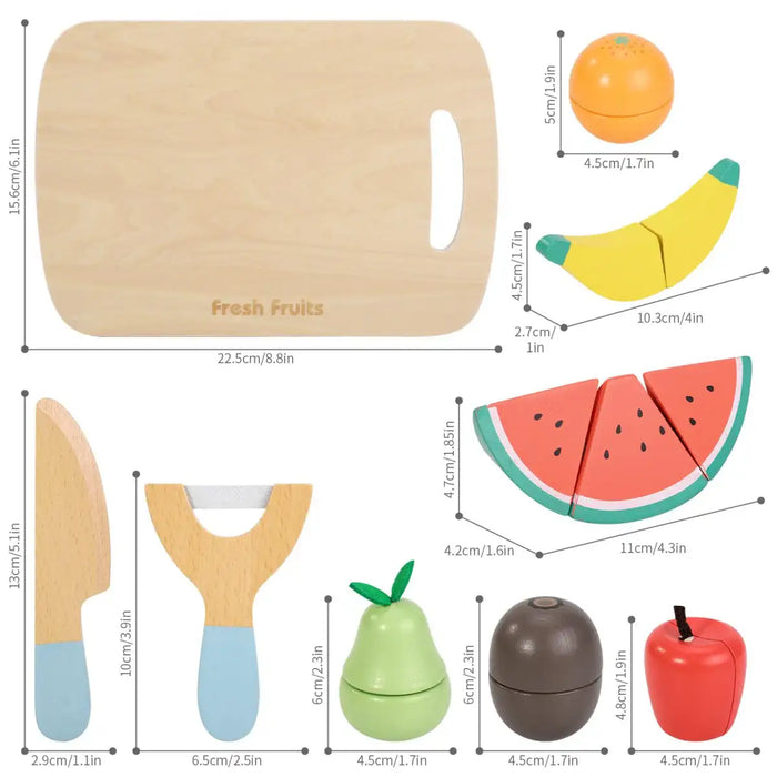 9-Piece Wooden Fruit Cutting Playset | Pretend Food Set with Knife, Peeler and Chopping Board SOKA® - Little and Giant Explorers SOKA Play Imagine Learn