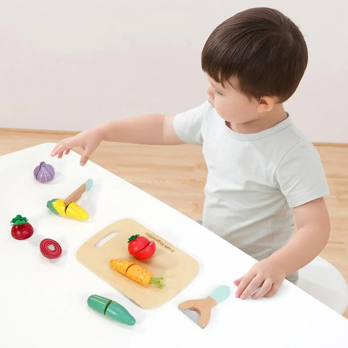9-Piece Wooden Vegetable Cutting Playset | Pretend Food Set with Knife, Peeler and Chopping Board SOKA® - Little and Giant Explorers SOKA Play Imagine Learn