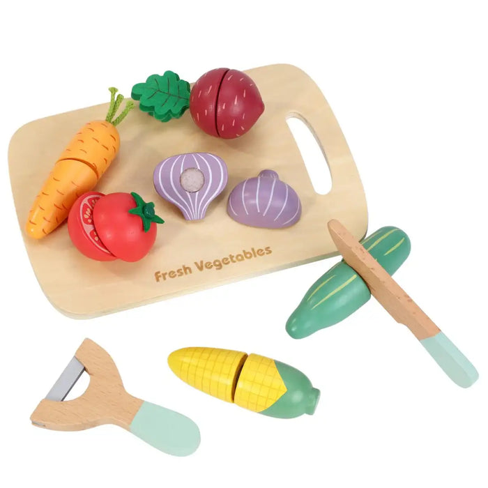 9-Piece Wooden Vegetable Cutting Playset | Pretend Food Set with Knife, Peeler and Chopping Board SOKA® - Little and Giant Explorers SOKA Play Imagine Learn