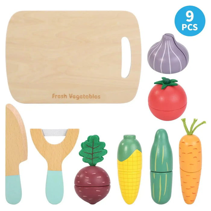 9-Piece Wooden Vegetable Cutting Playset | Pretend Food Set with Knife, Peeler and Chopping Board SOKA® - Little and Giant Explorers SOKA Play Imagine Learn