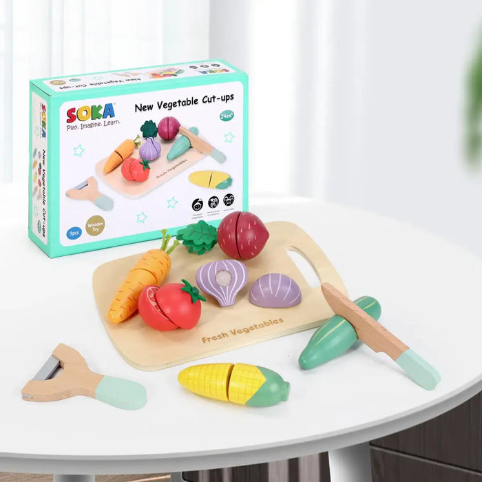 9-Piece Wooden Vegetable Cutting Playset | Pretend Food Set with Knife, Peeler and Chopping Board SOKA® - Little and Giant Explorers SOKA Play Imagine Learn