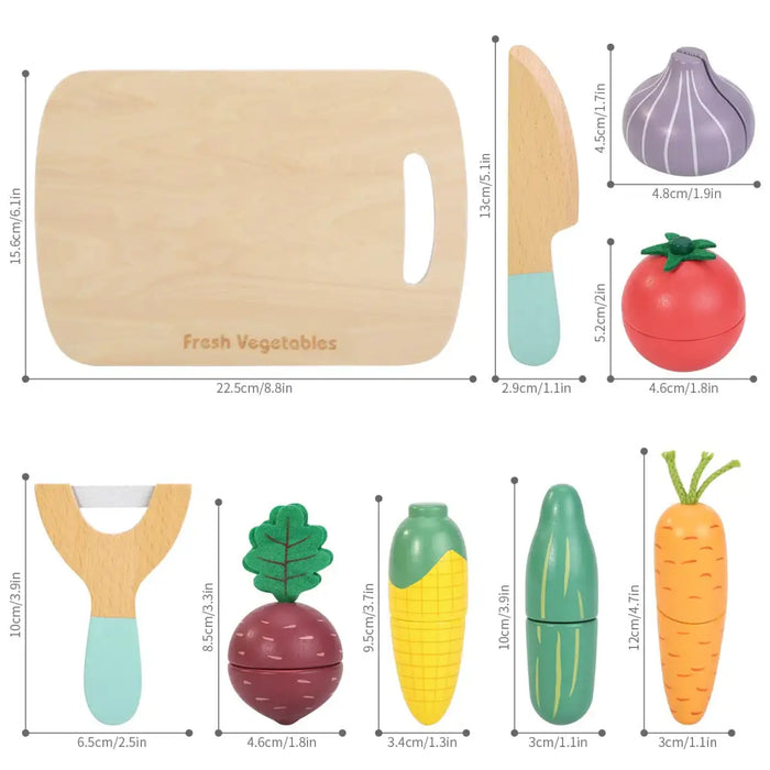 9-Piece Wooden Vegetable Cutting Playset | Pretend Food Set with Knife, Peeler and Chopping Board SOKA® - Little and Giant Explorers SOKA Play Imagine Learn