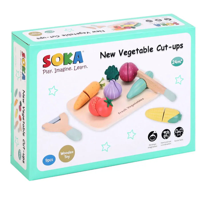 9-Piece Wooden Vegetable Cutting Playset | Pretend Food Set with Knife, Peeler and Chopping Board SOKA® - Little and Giant Explorers SOKA Play Imagine Learn