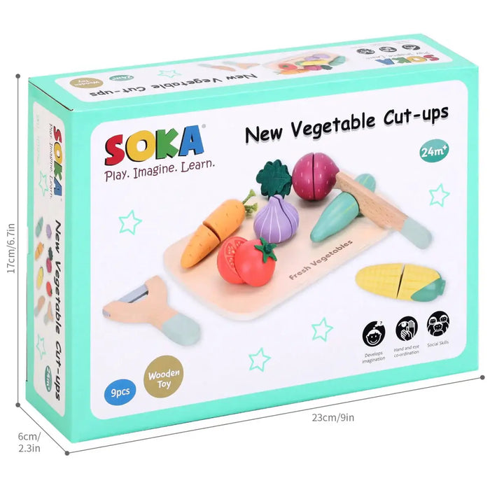 9-Piece Wooden Vegetable Cutting Playset | Pretend Food Set with Knife, Peeler and Chopping Board SOKA® - Little and Giant Explorers SOKA Play Imagine Learn