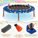 Children's trampoline with colorful design and safety features on a light blue background