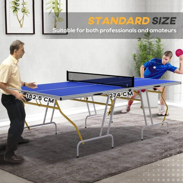 9FT Foldable Table Tennis Table, with Cover, Net, Paddles and Balls - Little and Giant Explorers SPORTNOW