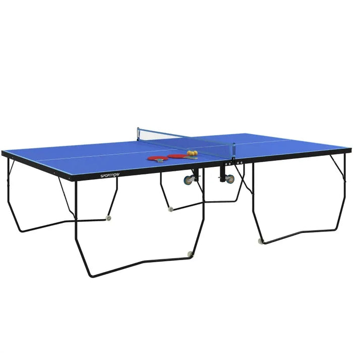 9FT Folding Table Tennis Table with 8 Wheels in Blue - Little and Giant Explorers SPORTNOW