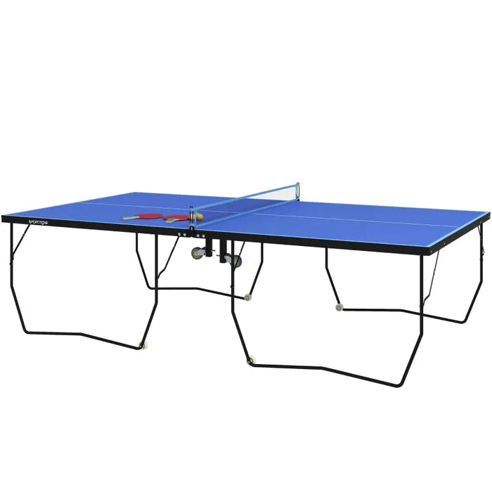 9FT Folding Table Tennis Table with 8 Wheels in Blue - Little and Giant Explorers SPORTNOW