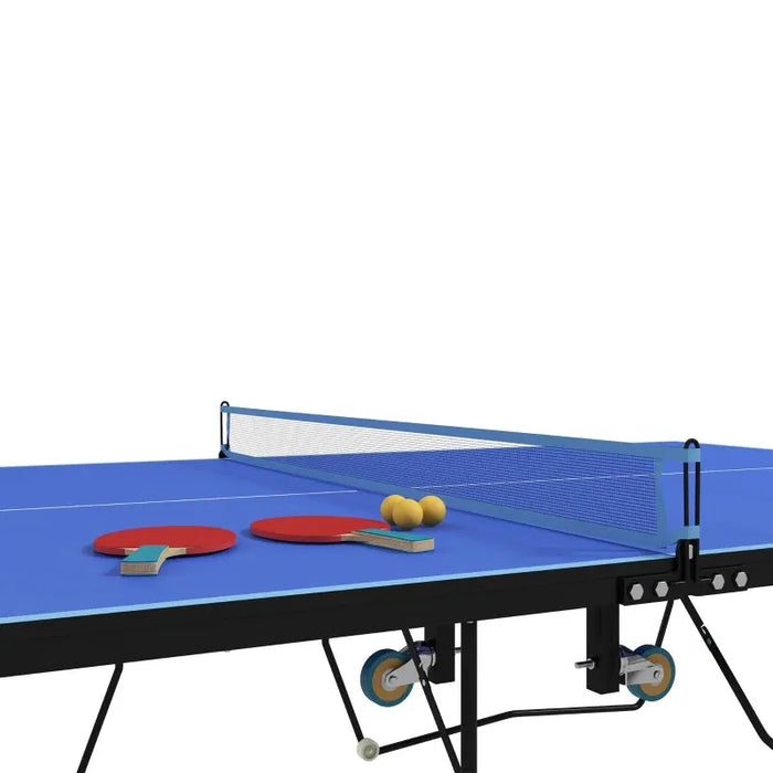 9FT Folding Table Tennis Table with 8 Wheels in Blue - Little and Giant Explorers SPORTNOW