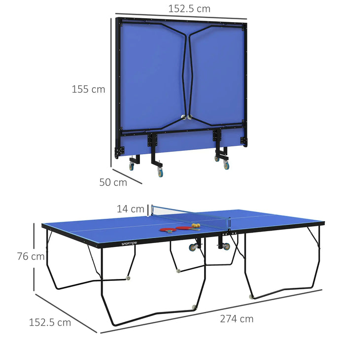 9FT Professional Table Tennis Table Blue | Split Table Functionality for Gaming Entertainment - Little and Giant Explorers SPORTNOW