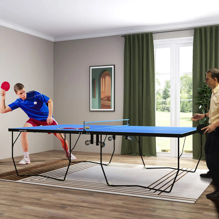 9FT Professional Table Tennis Table Blue | Split Table Functionality for Gaming Entertainment - Little and Giant Explorers SPORTNOW