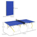 Blue professional 9ft table tennis table with net, foldable design and visible size dimensions.